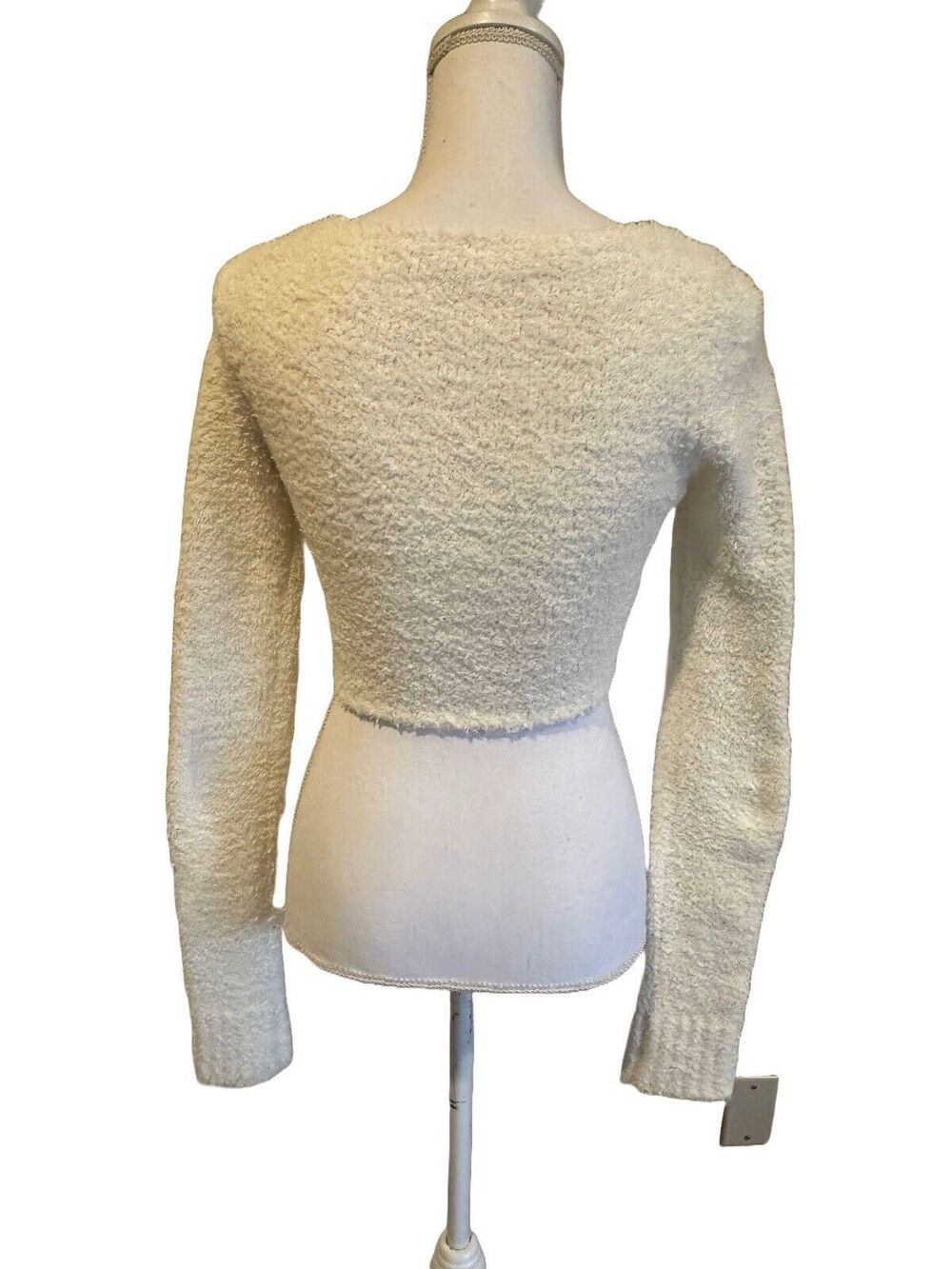 Cream Tie-Front Fuzzy Knit Cardigan - Picture 4 of 6